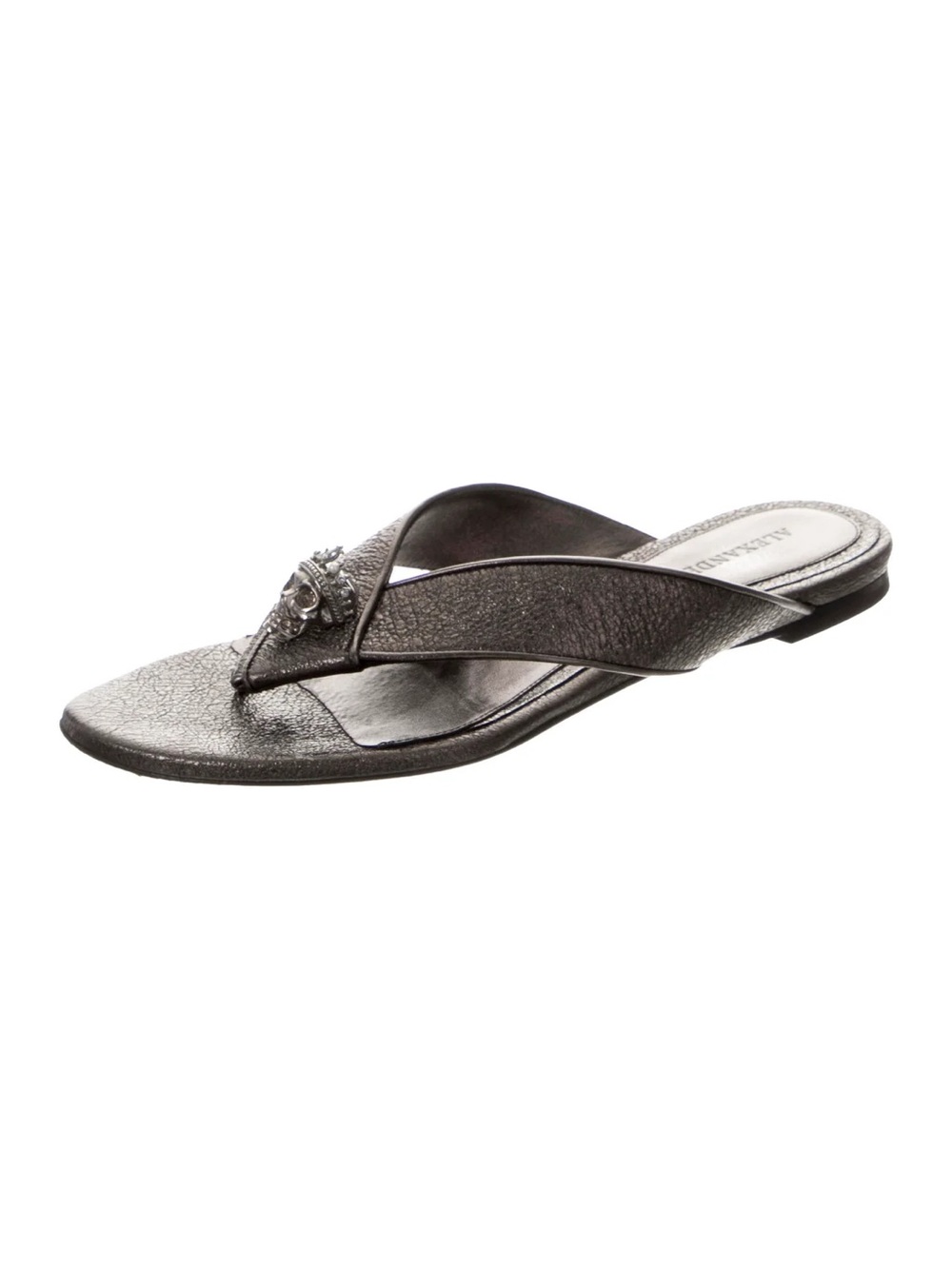 Women’s Alexander McQueen Metallic Leather Thong Sandals - Size 40/10